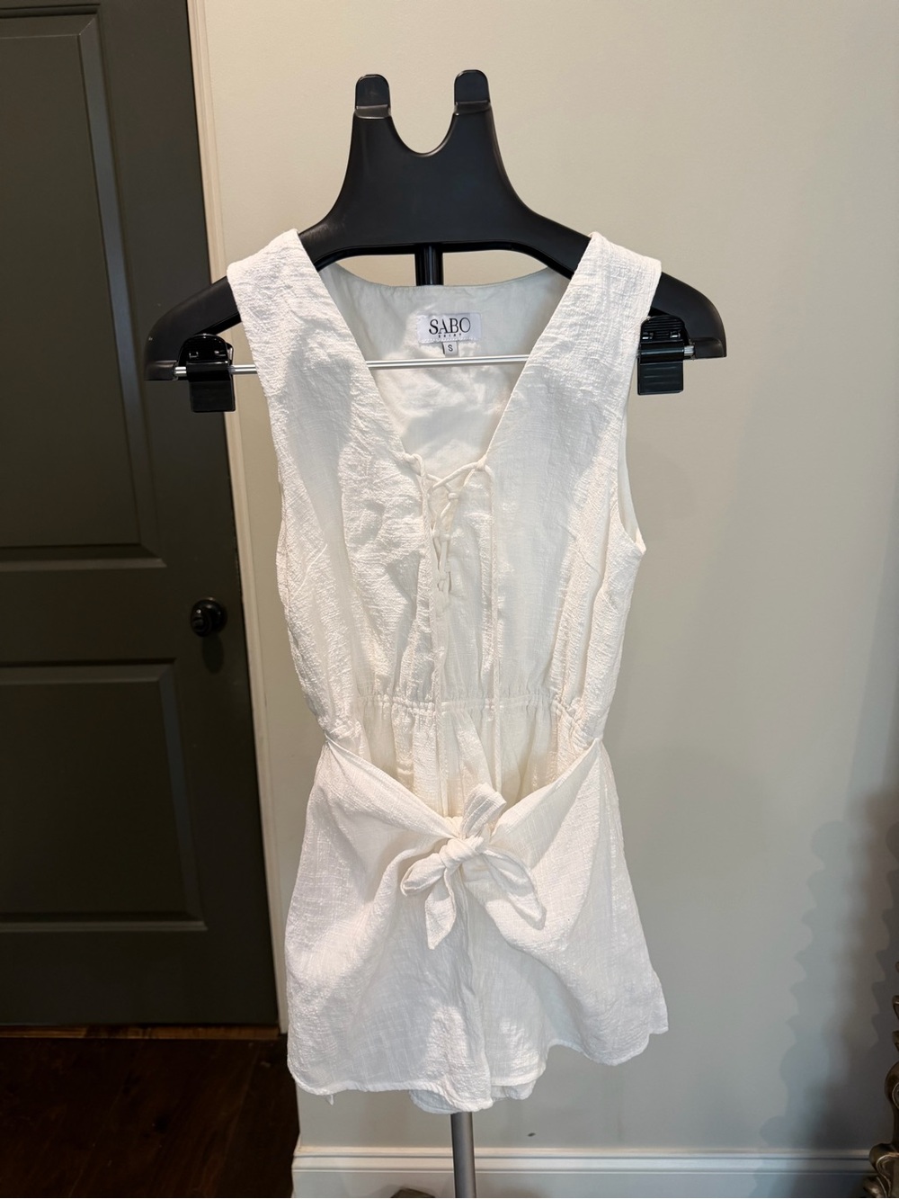 Sabo Skirt White Lace-Up Romper Small Sleeveless Tie Waist Playsuit